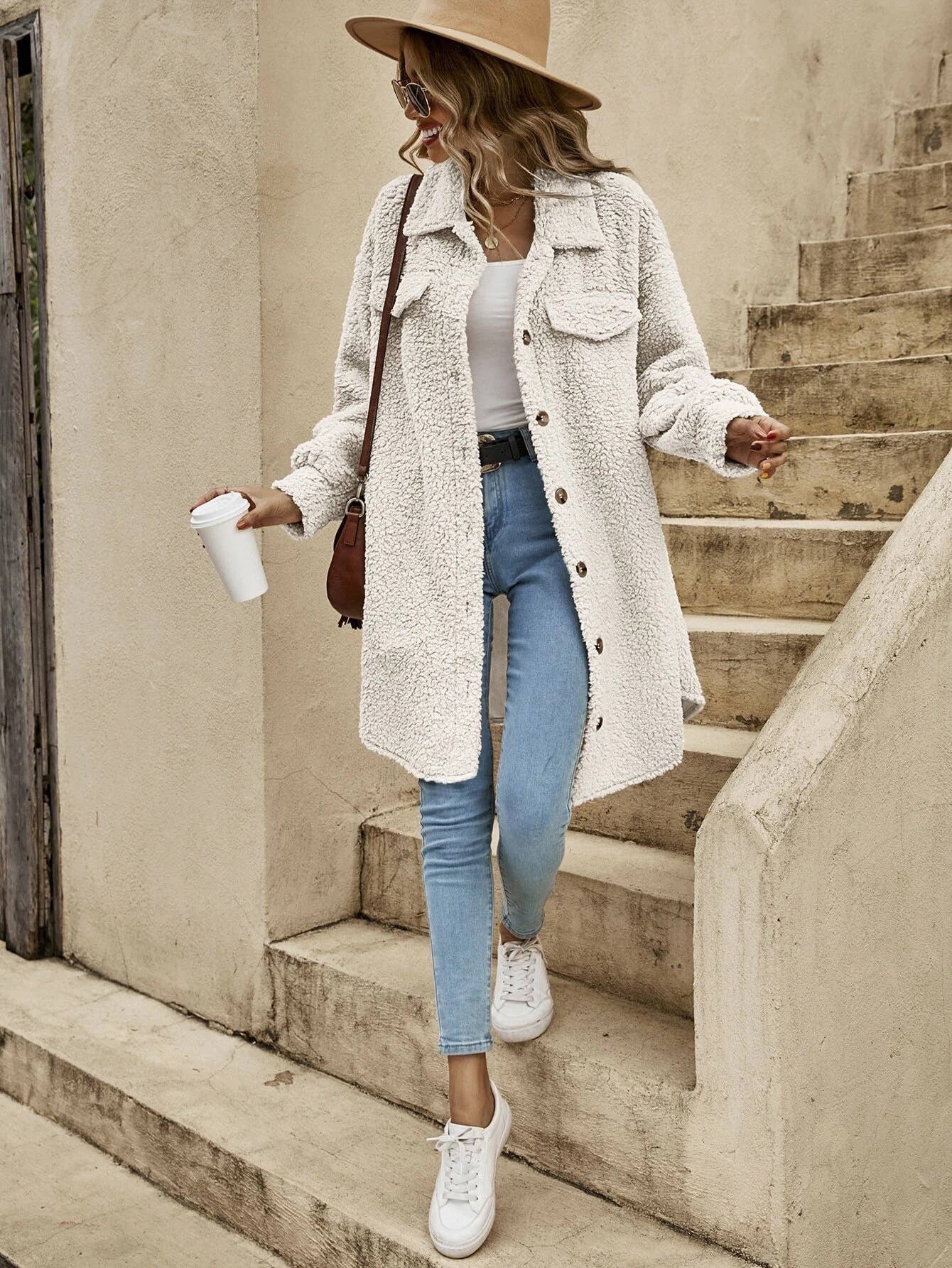 White Teddy Longline Jacket