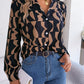 Chic Fall Brown and Black Patterned Long Sleeve Blouse