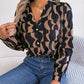 Chic Fall Brown and Black Patterned Long Sleeve Blouse