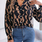 Chic Fall Brown and Black Patterned Long Sleeve Blouse